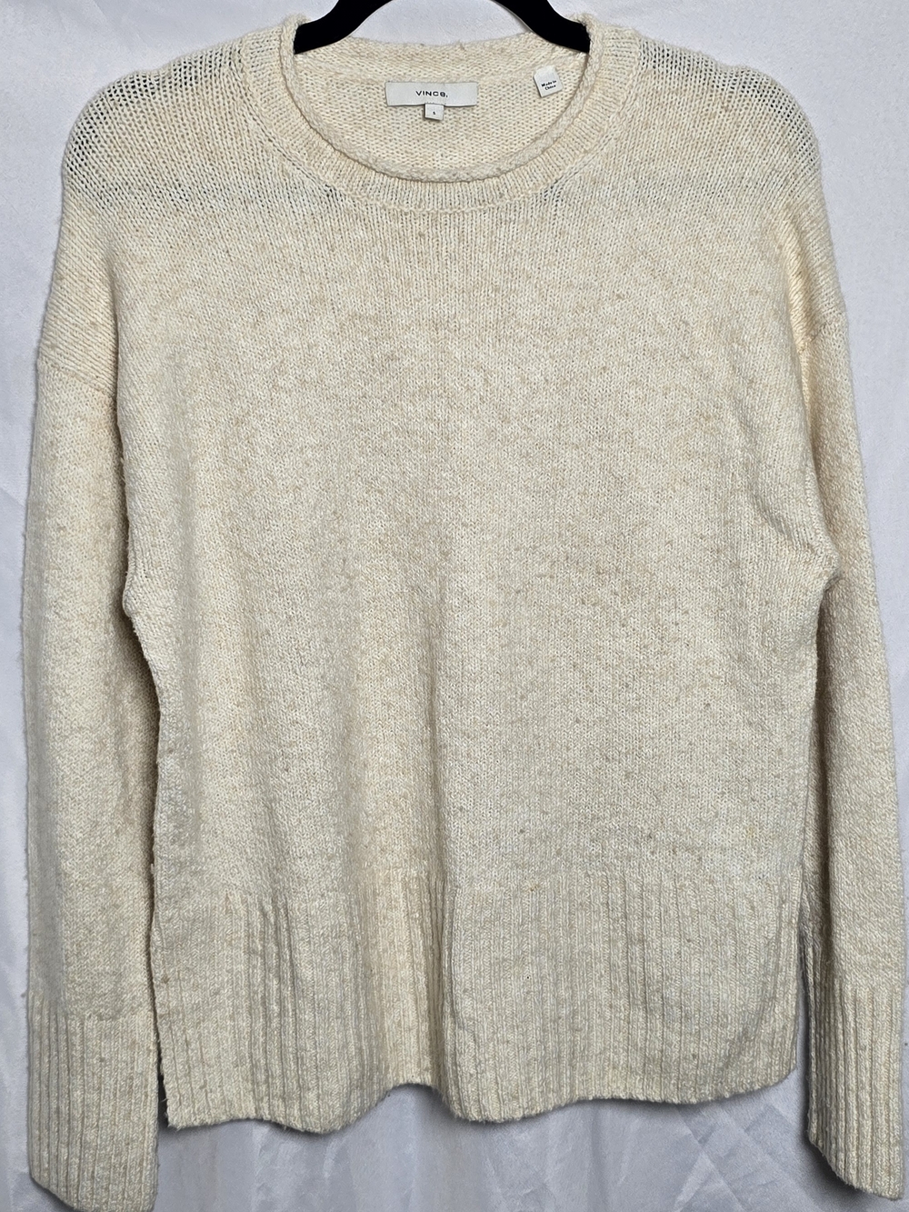 Vince Cashmere Wool Crewneck Sweater in Soft Cream Cozy Winter Holidays, Sz S